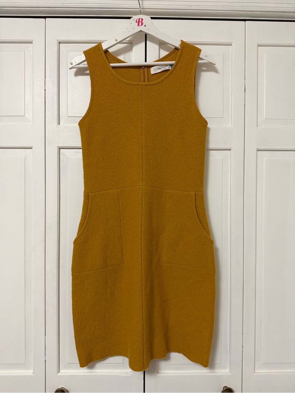 Anthropologie Sparrow Sleeveless Mustard Yellow 100% Wool Shift Dress w Pockets